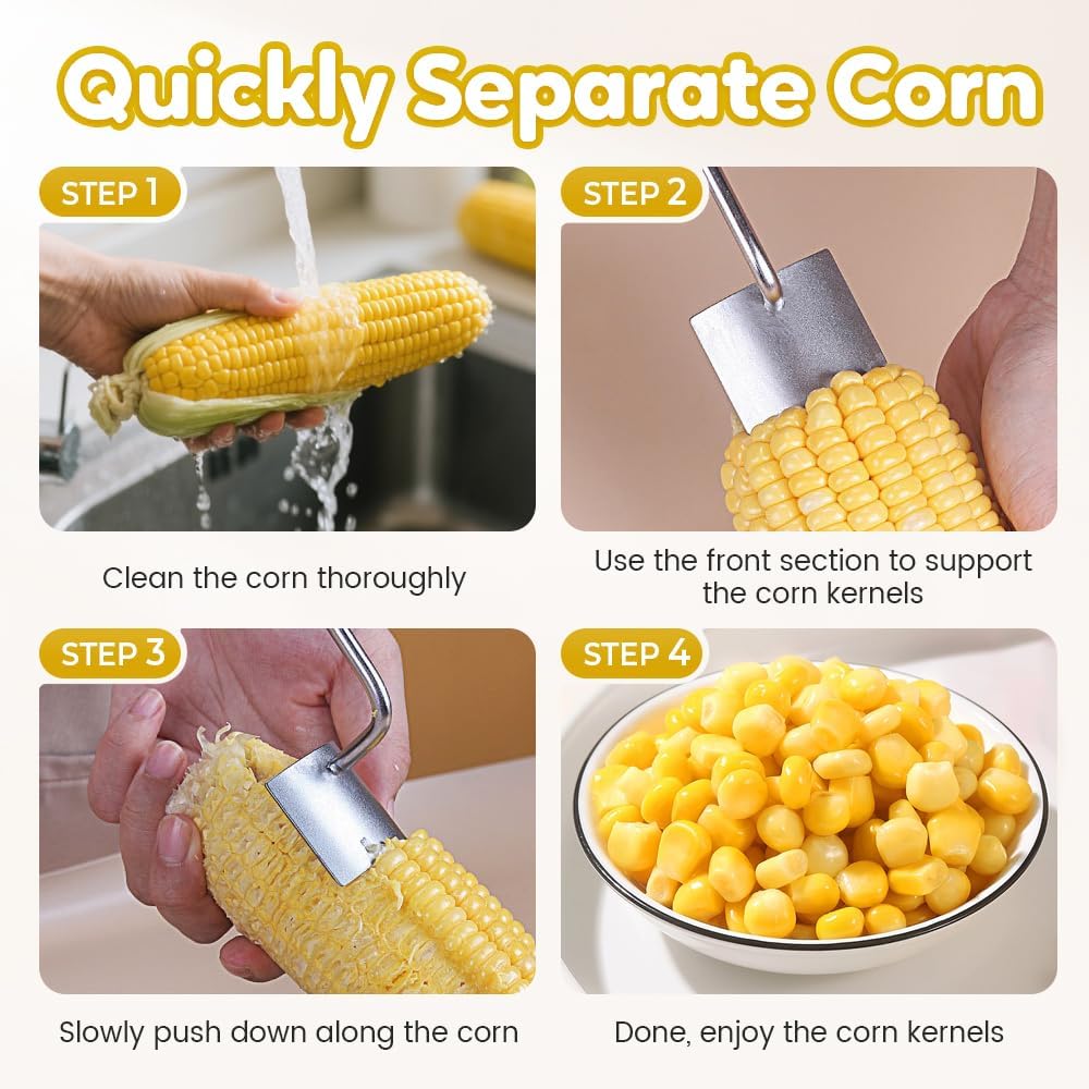 Easy Clean Corn Cob Peeler, 2025 New Corn Peeler for Corn On the Cob, Long Handle Stainless Steel Corn Stripping Tool for Home Kitchen (1 PCS)
