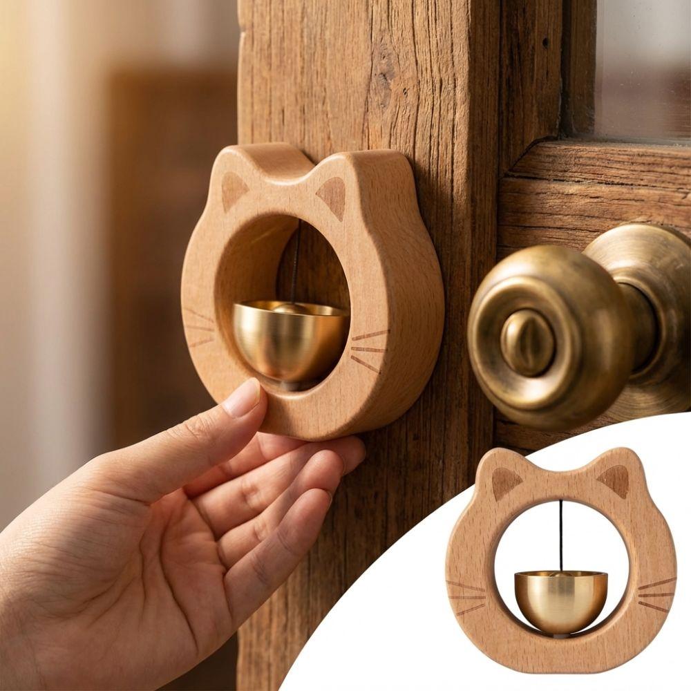 Wall Hanging Entrance Chime Magnetic Wind Chime Cute Cat Wooden Doorbell Apartment