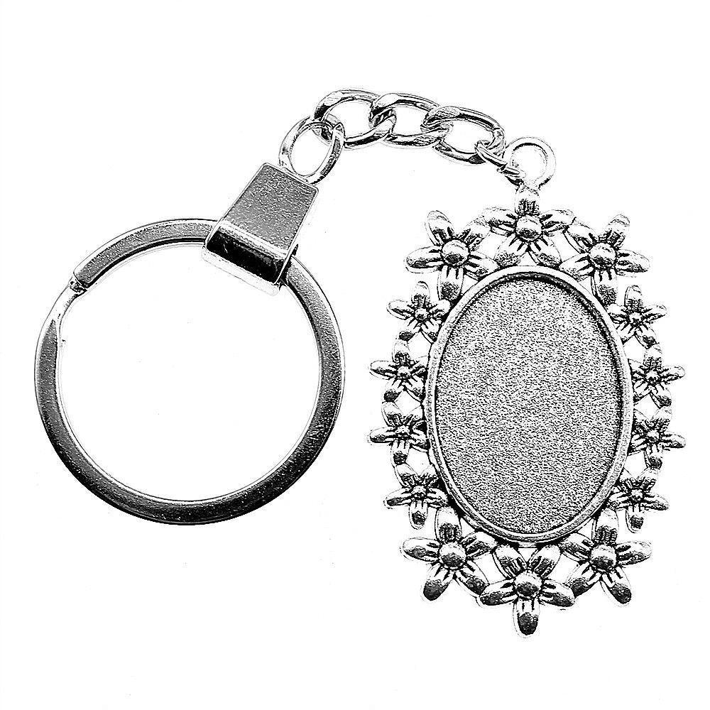 Heart Elliptical Glass Cabochon Base Setting Tray Blank Antique Bronze Metal Keychain for Family Gift
