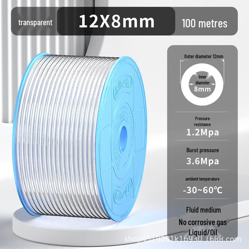 Zhuo Ji 6mm High-Pressure Pneumatic PU Air Hose for Air Pumps, Transparent, Available in 4/6/8/10mm Sizes
