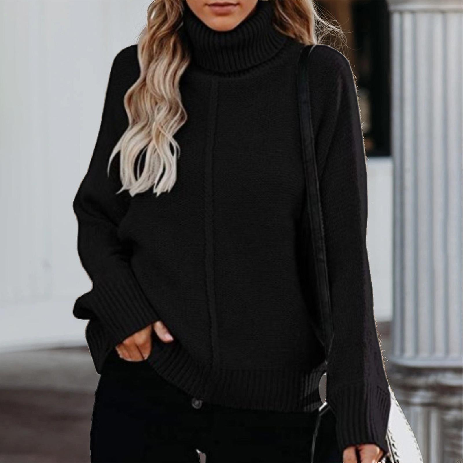 

Женский осенне-зимний свободный однотонный вязаный свитер с длинными рукавами и водолазкой