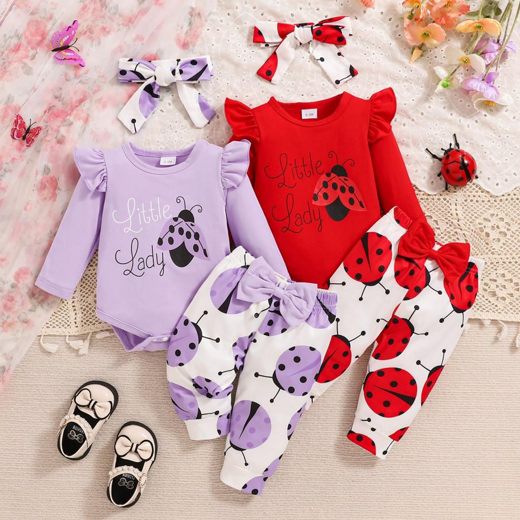 Alphabet Print Baby Romper Set - Bow Pants Two-Piece Outfit