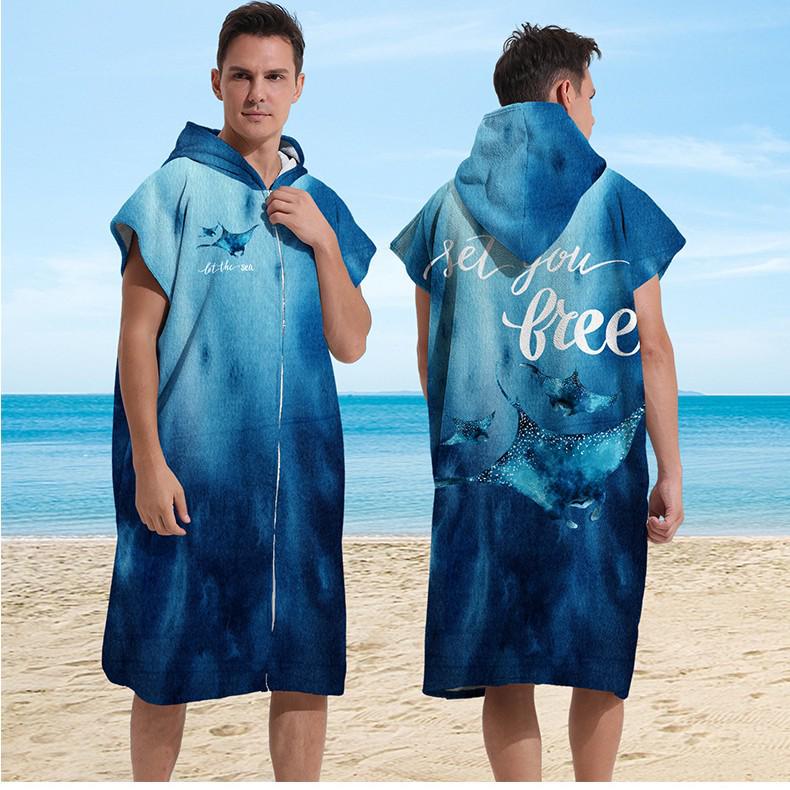 Microfiber Quick-Dry Hooded Beach Poncho Bathrobe for Adults