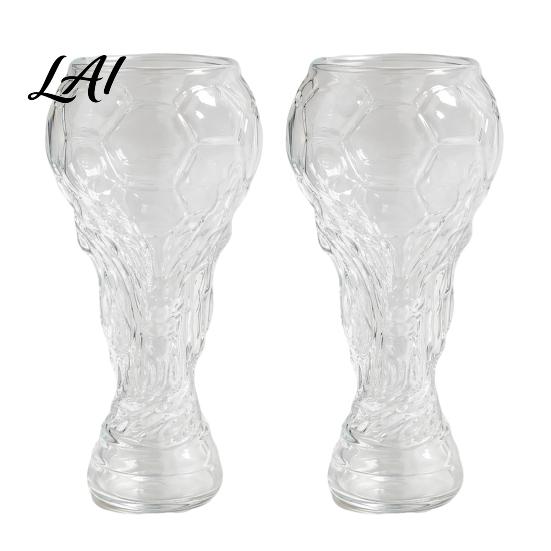Football Celebration Glass Beer Cup Trophy Style 730ml Clear Borosilicate Lager Mug Cup with Heavy Relief Base Party Drinkware Safe Packaging