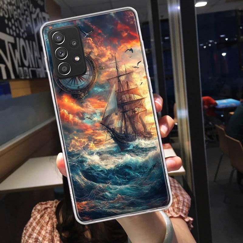 Compass Map Voyage Phone Case for Samsung A54 A57 A37 A17 A14 A15 A12 A24 A34 A55 A35 A25 A52S A07 A05S A04S A22 A32 A72 Galaxy