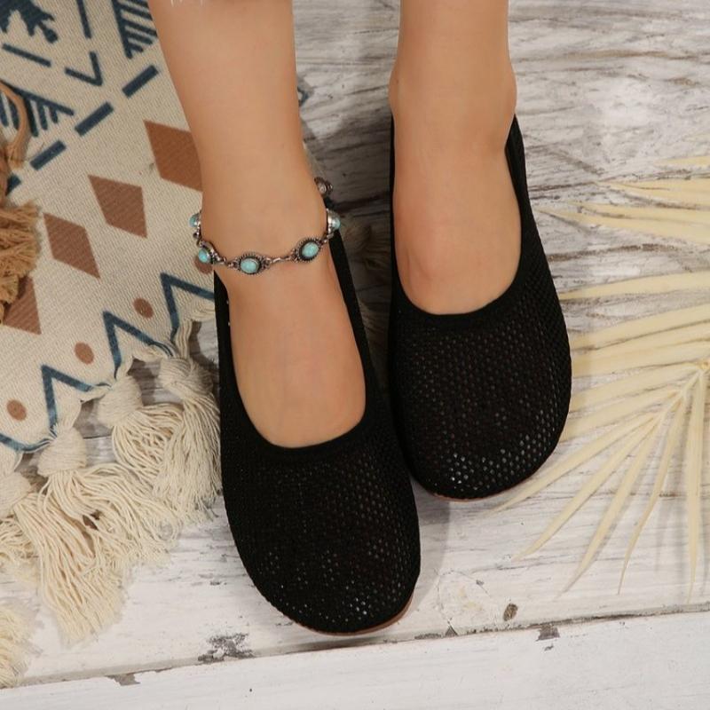 Fashion Women Round Toe Flat Shoes Solid Color Knitted  Casual Breathable Ballet Flats Women Mesh Flat Shoes Loafers Woman
