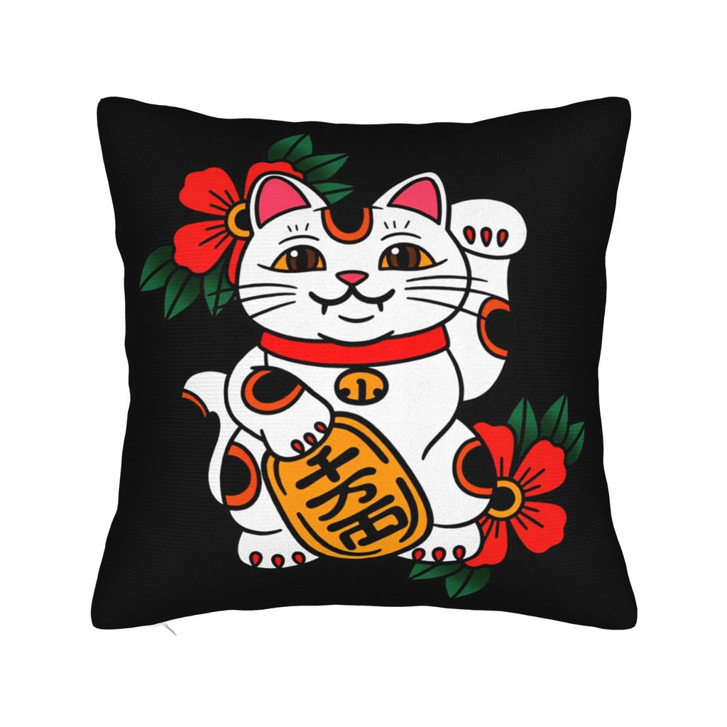 Lucky Cat Maneki Neko Pillow Case Novelty Pillow Cover Soft Pillowcases For Chair Sofa Home Decor