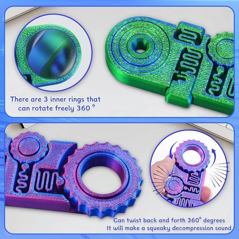 3D Printed Fidget Ring Toys 3D Printed Five in One Decompression Ring Toys Relieve Stress Fidget Roller /Spinner/Relief Toy