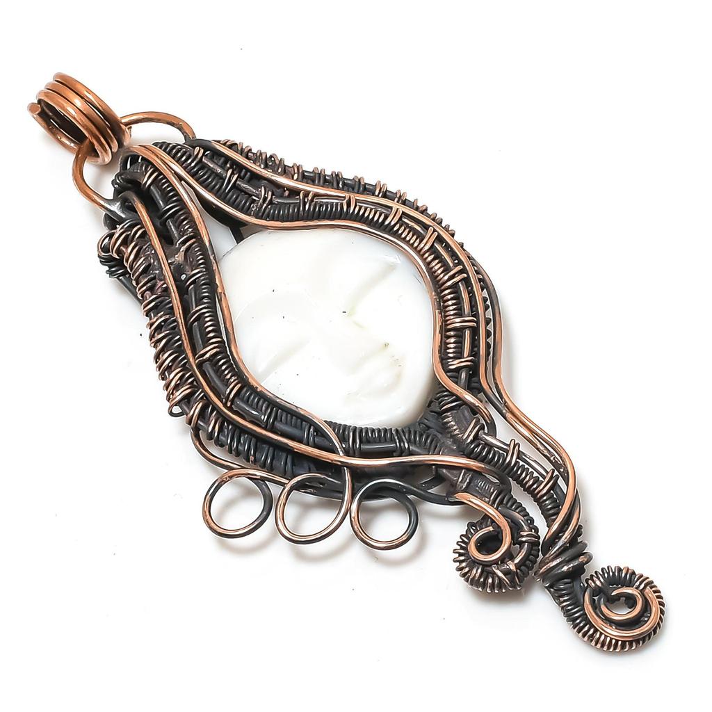 Lady Face White Coral 999 Copper Wire Wrapped Pendant, Handmade Gemstone Pendant Jewelry, Gifts For Wife Brand New Pendant