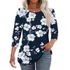 Women's Fashion Casual Floral Print Round Neck T-shirt Top With Seven Cuff Sleeves