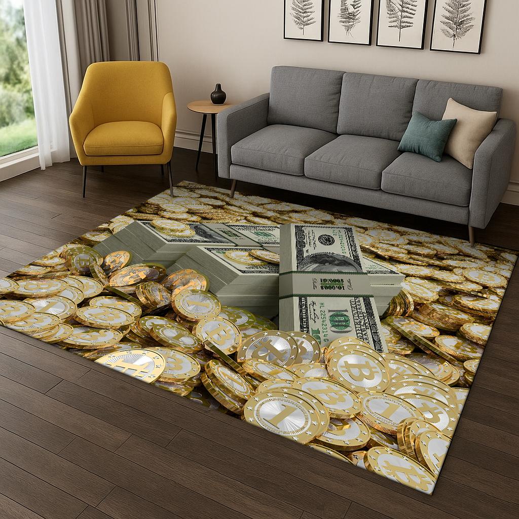 3D Amerikansk Dollar Euro Pund Pengar Illusion Matmatta för Vardagsrum Soffa Hem Sovrum Kök Dörrmatta Dekor, Lekrum Halkfri Matta