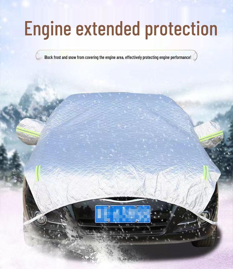 Car Half Cover: Sunshade, Snow & Frost Protection, Anti-freeze, Rainproof, Heat Insulation with Fleece Cotton