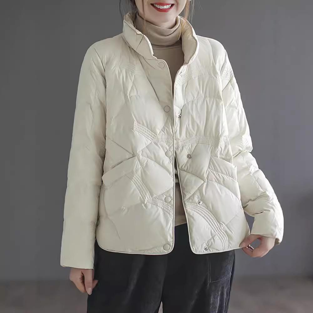 Women's 2026 Petite Winter Down Jacket with Xiangyun Pattern - Lightweight, Fashionable, Warm Outerwear with Stand Collar