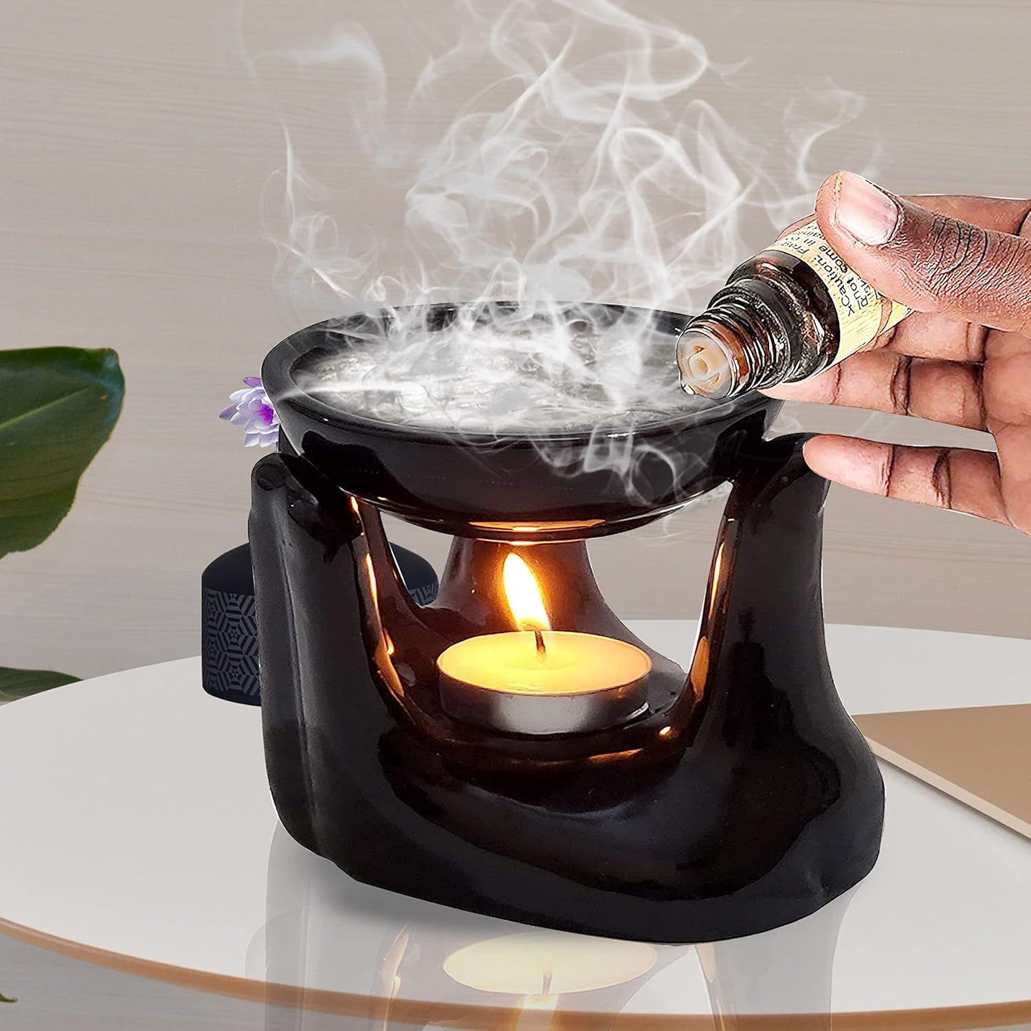 

Ceramic Hand Type Aroma Diffuser Oil Burner with Lavender & Rose Oil 10ml Each (Black)