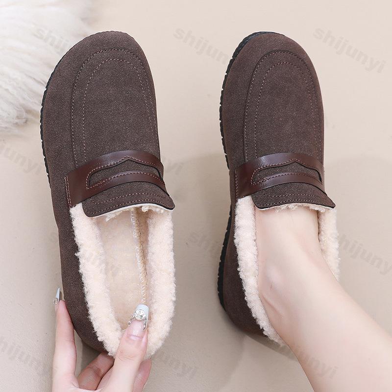 Women Shoes with Winter Velvet Cotton Shoes One Step On Warm and Non Slip for Mom Lightweight for Going Out 2025 New Flat Shoes