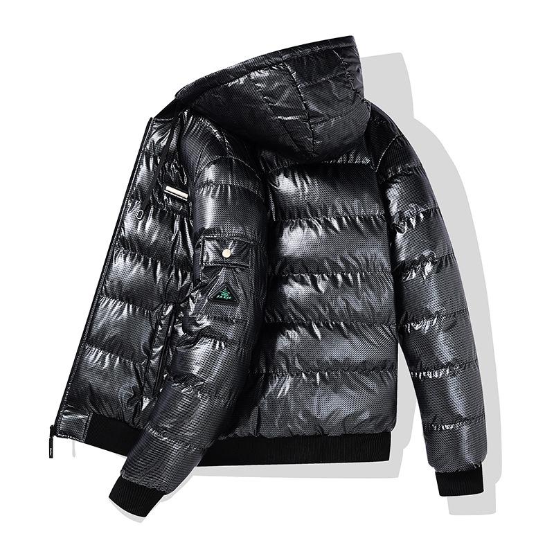 

Глянцевая хлопковая куртка Мужские модели Утолщенная теплая Свободная Съемный капюшон Двусторонняя носка Хлопковая куртка с капюшоном Пальто Модная повседневная куртка 4XL