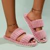 Damen Offene Zehen Plüsch Schwangerschafts Hausschuhe, Dicke Sohle Warme Indoor Outdoor Baumwollschuhe für Alle Jahreszeiten Herbst Winter