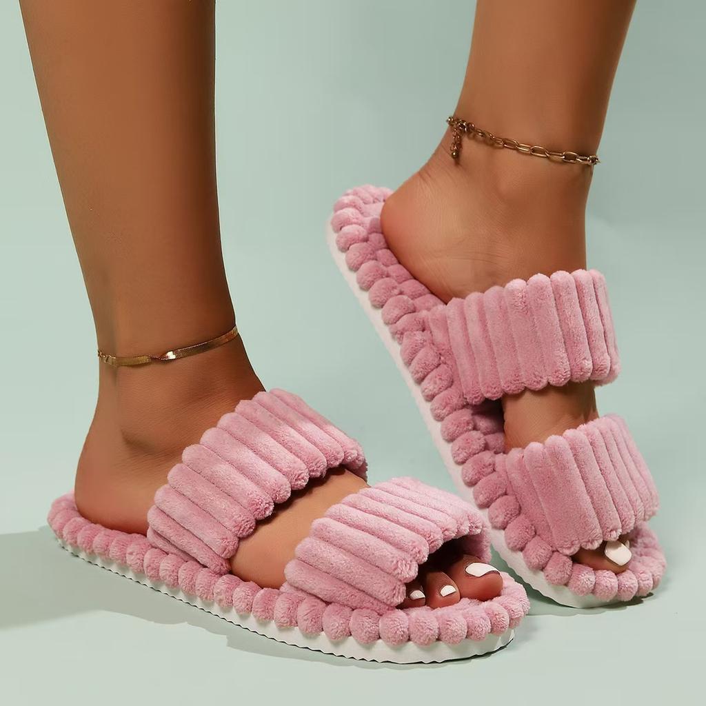 Damen Offene Zehen Plüsch Schwangerschafts Hausschuhe, Dicke Sohle Warme Indoor Outdoor Baumwollschuhe für Alle Jahreszeiten Herbst Winter