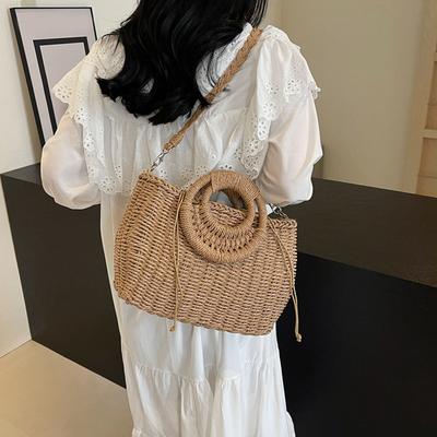 New Handheld Straw Woven Bag for Women Handmade Portable Handbag Large Capacity Beach Bag Handheld Money Bag