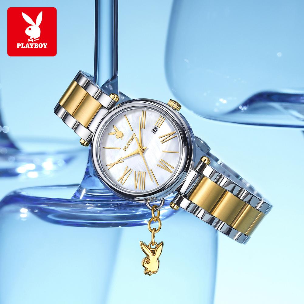 PLAYBOY Quartz Wristwatch Elegant Fashion Ladies Pendant Watches Original Stainless Steel Waterproof Watches for Women 3109