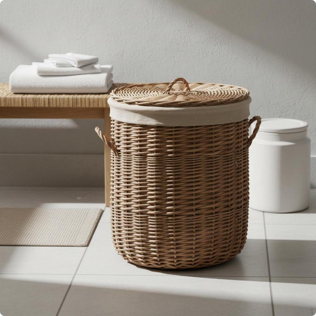 Woven Laundry Hamper Snug Lid Wicker Basket Handmade Lidded