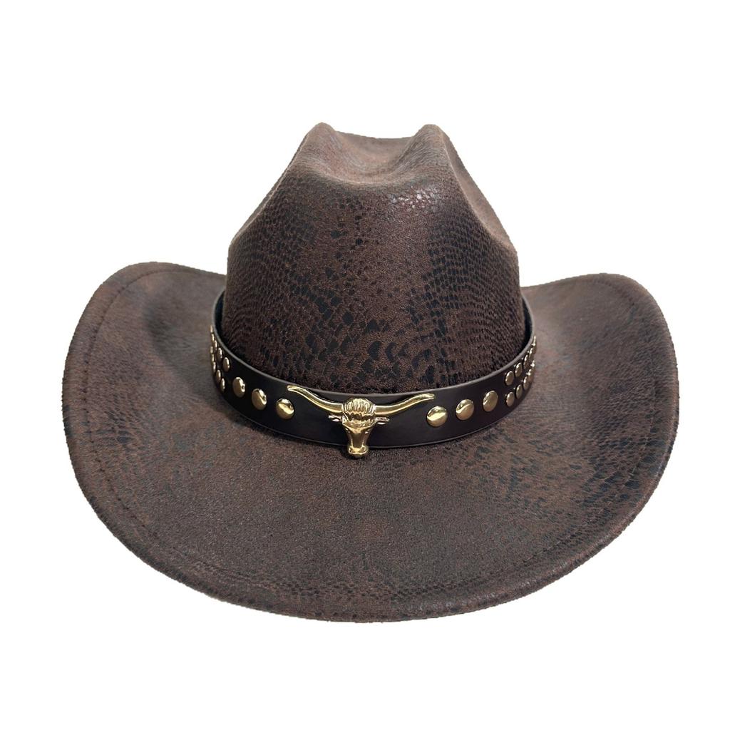 New Western Cowboy Hat European And American Versatile Sunshade Sunscreen Jazz Hat Spring And Autumn Cow Head Accessories Popular Top Hat