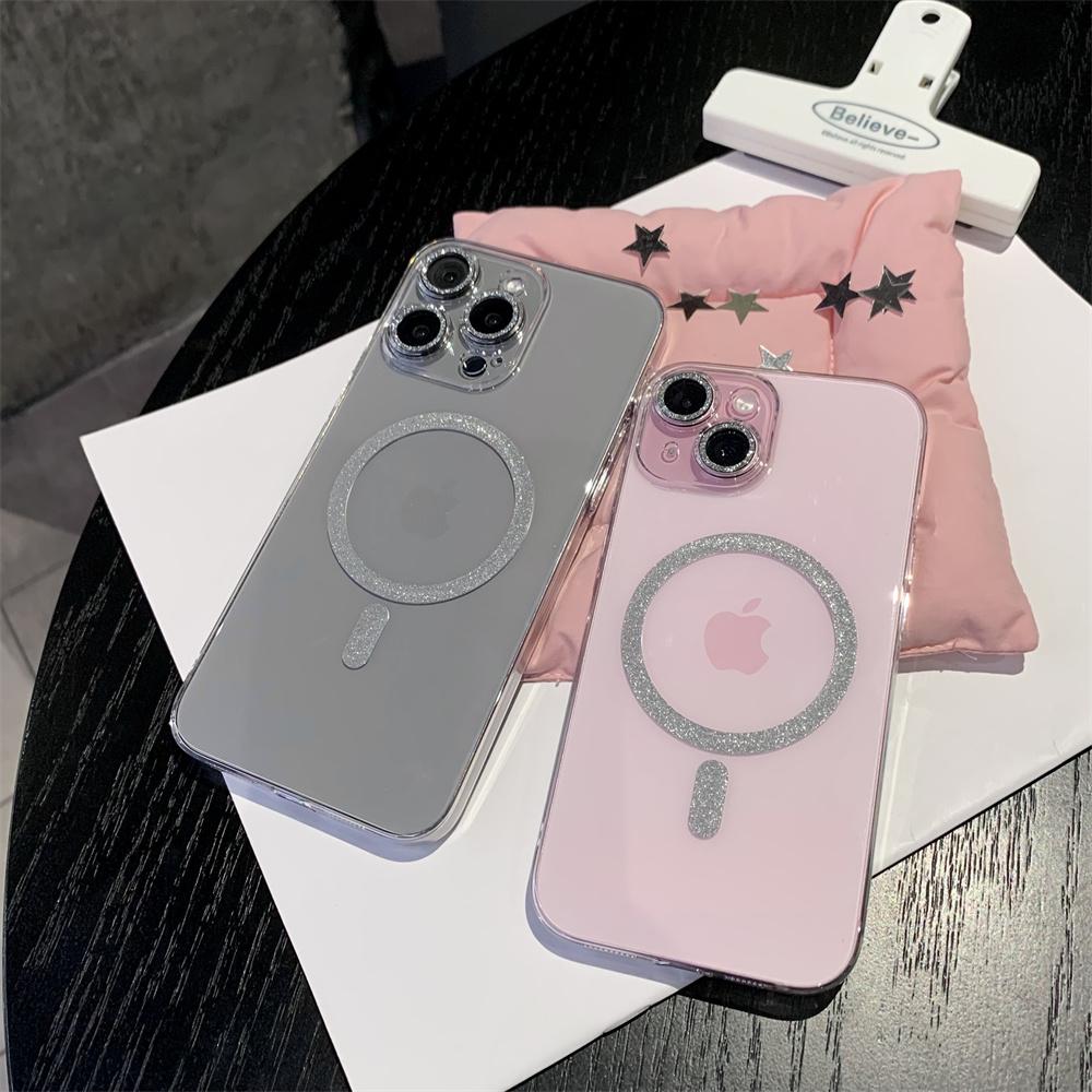 Ultradünne UV Hartschale Transparent für Magsafe Magnetische Hülle Für iPhone 15 14 13 Pro Max Plus Glitzer Kabelloses Laden PC Hülle