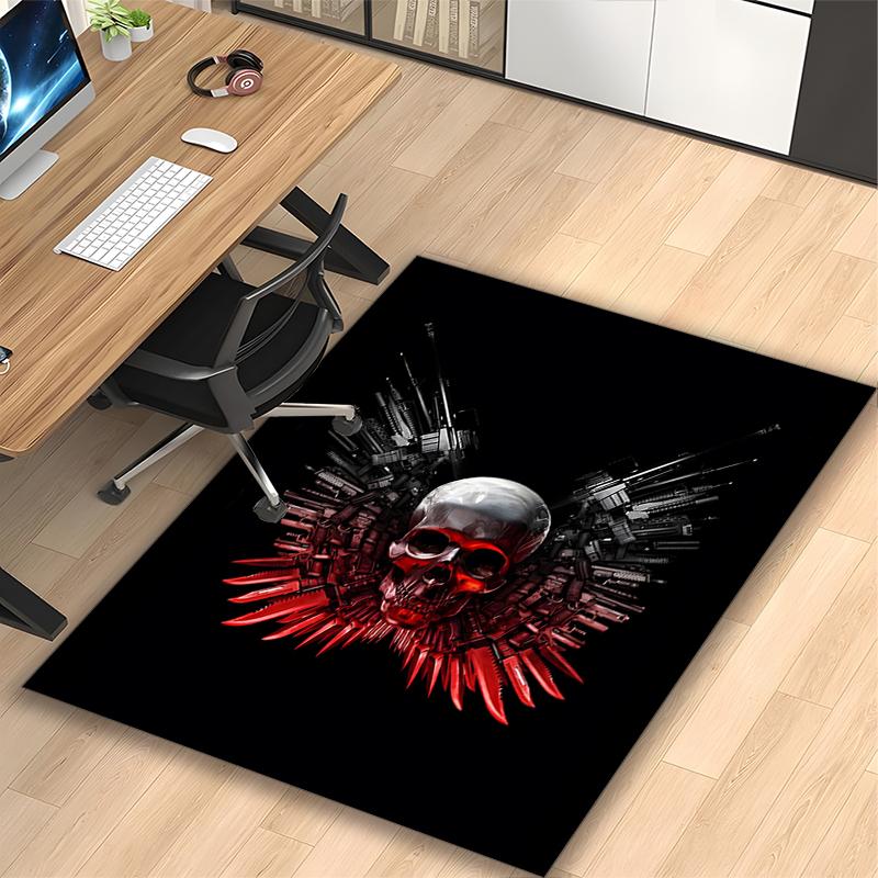 [1pc Skull Wing Graphic Office Carpet] Easy Maintenance Chair Rug for Conference Room Use, Durable Area Sofa Floor Mat