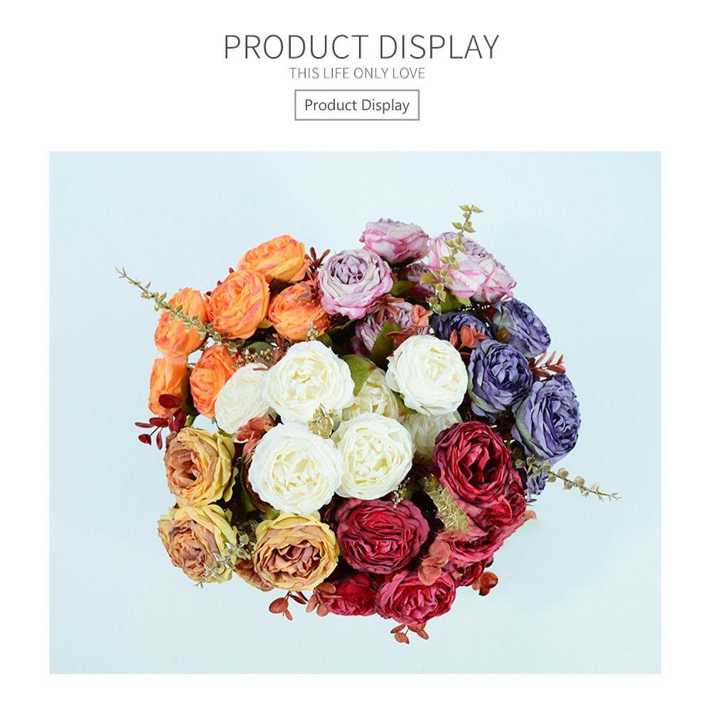 7 Heads Simulation Flower Rose Silk Petals Faux Flower Holding Bouquet Flower  Wedding Ornament