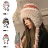 Women Striped Stitched Knit Hat Winter Thick Fleece Lined Warm Ear Protection