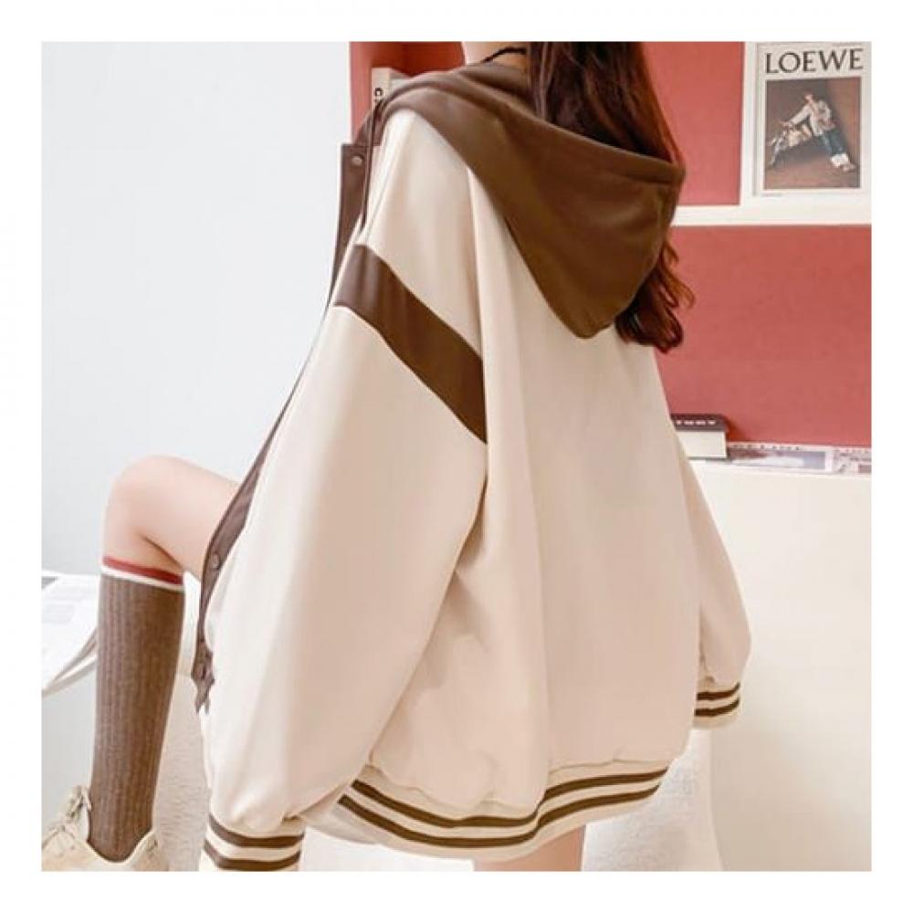 Navava Casual Color Block Button Long Sleeve Hooded Jacket Nc095