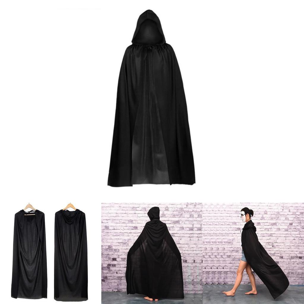 Halloween Cloak Cosplay Grim Reaper Vampire Witch Wizard Robe Party Adult Children Black Cloak Cape