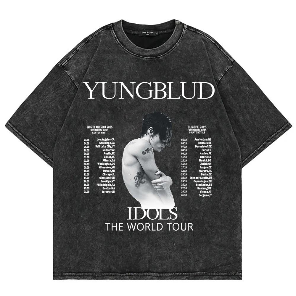 Yungblud Idols World Tour Poster Print TShirt Men Women Vintage Washed Cotton Streetwear Fashion Summer New Tees Oversized Tops