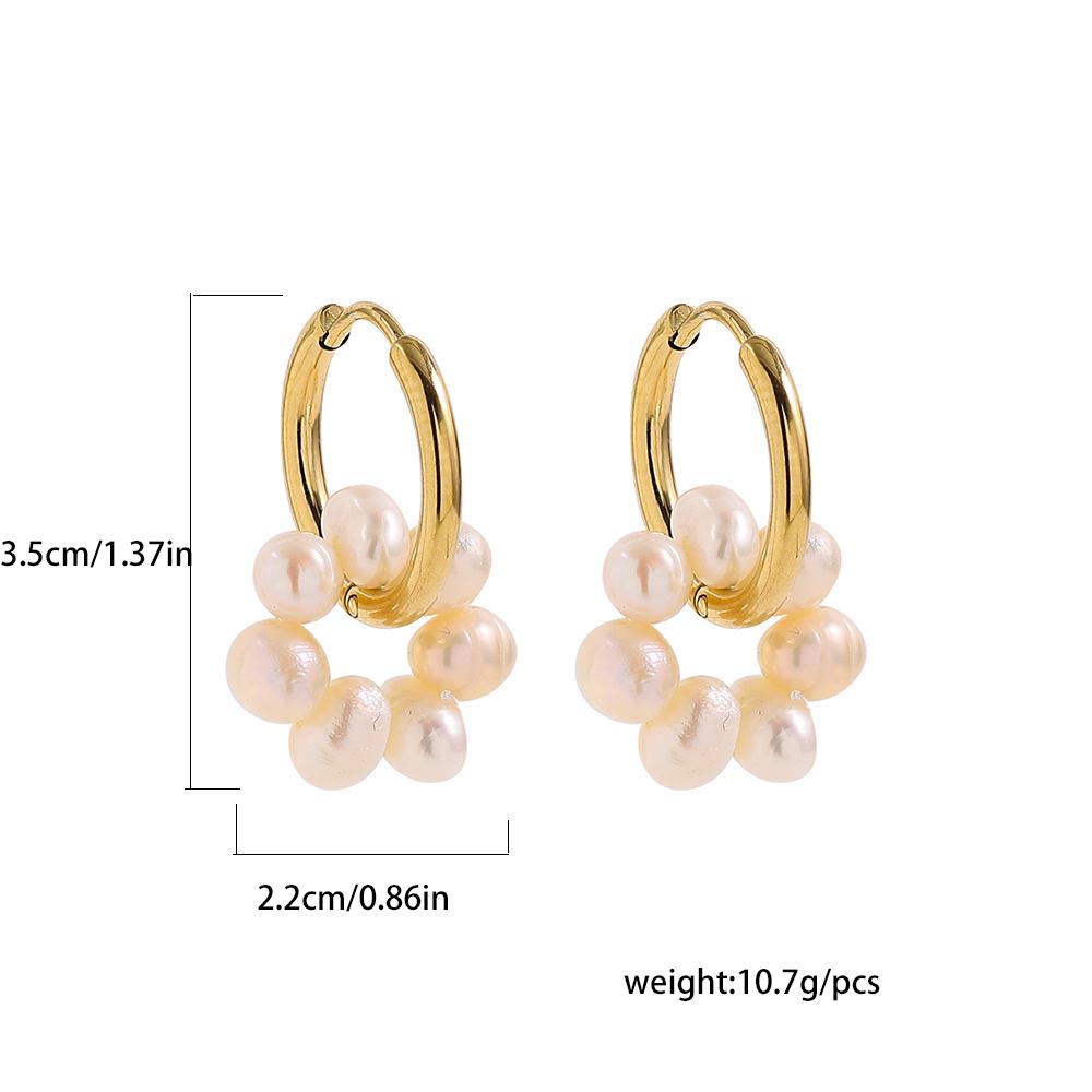 Fashion Natural Freshwater Pearls Pendant Earringd for Women Girl Gold Plated Stainless Steel Round Hoops Earring Charm Jewelry