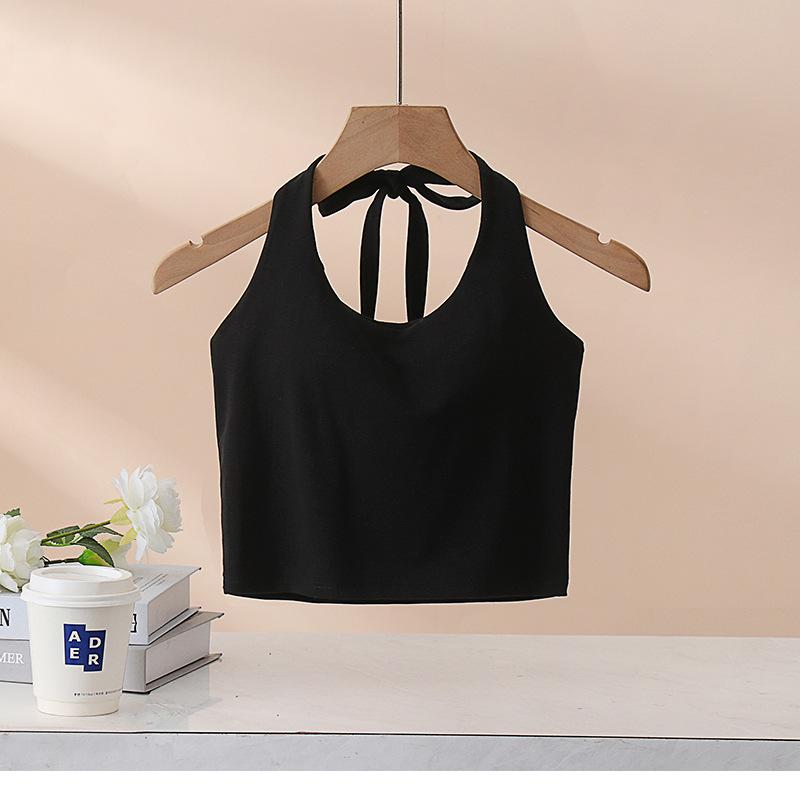 

Spring/Summer Halter Neck Cropped Camisole with Padded Bust, Beautiful Back, and Slimming Fit - Yoga Tank Top for Women, No Bra Needed Large