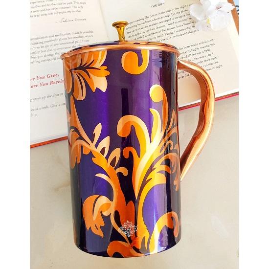 Bedruckter Kupferkrug, Paisleymuster, Aufbewahrung & Servieren von Wasser, Yoga Ayurveda Heilung, 1500 ML