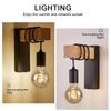 JOYINLED Retro Wood LED Wall Lamp E27 220V Industrial Pendant Light Live Room Bedside Lamp Decor for Bathroom Restaurant