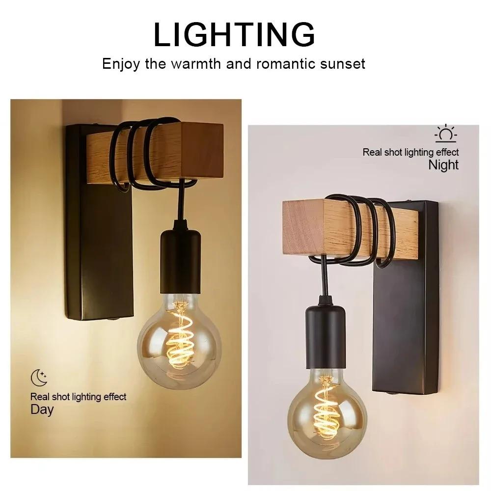 JOYINLED Retro Wood LED Wall Lamp E27 220V Industrial Pendant Light Live Room Bedside Lamp Decor for Bathroom Restaurant