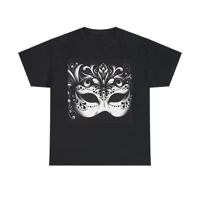 Unisex Adult T Shirt Art Deco Black White Masquerade Mask Design Mysterious