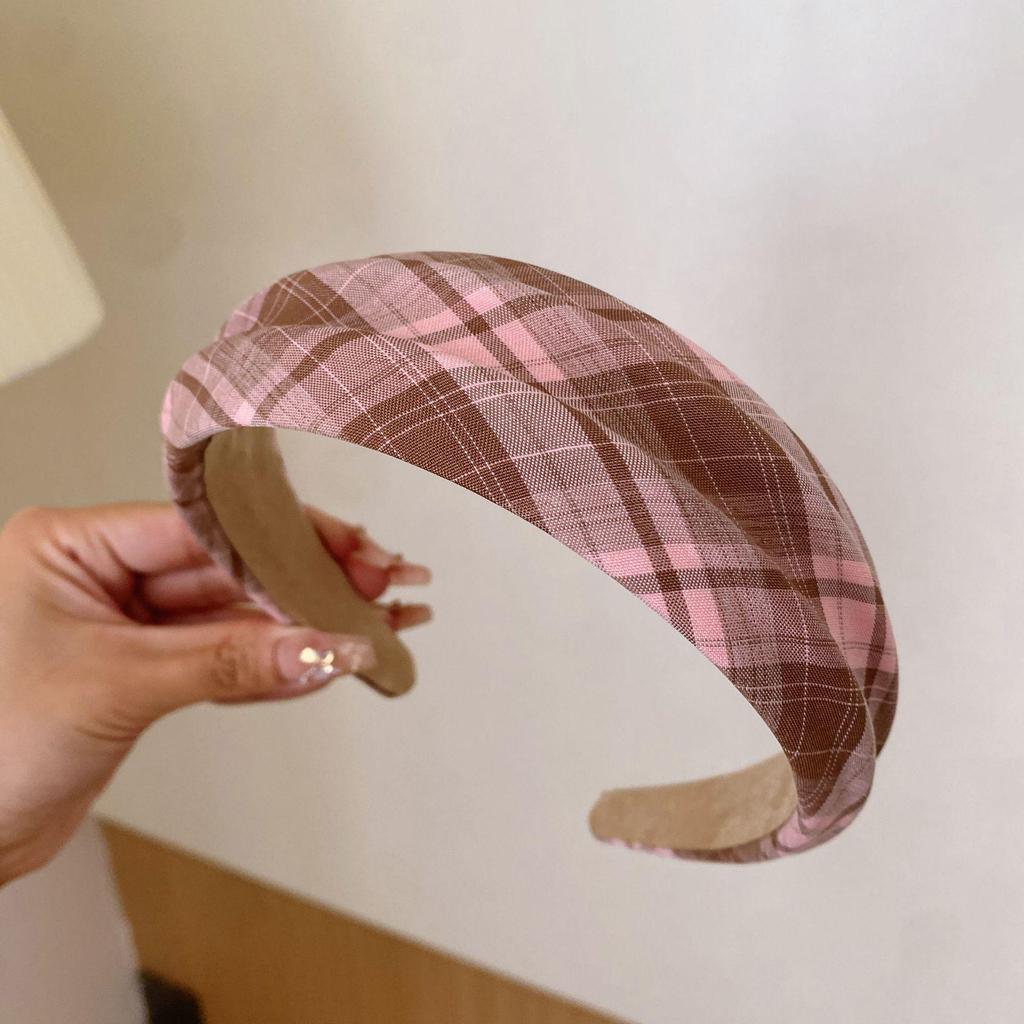 JK Fresh Plaid Headband: College Style, Korean Influencer Favorite, Versatile Non-Slip Women’s Headwear