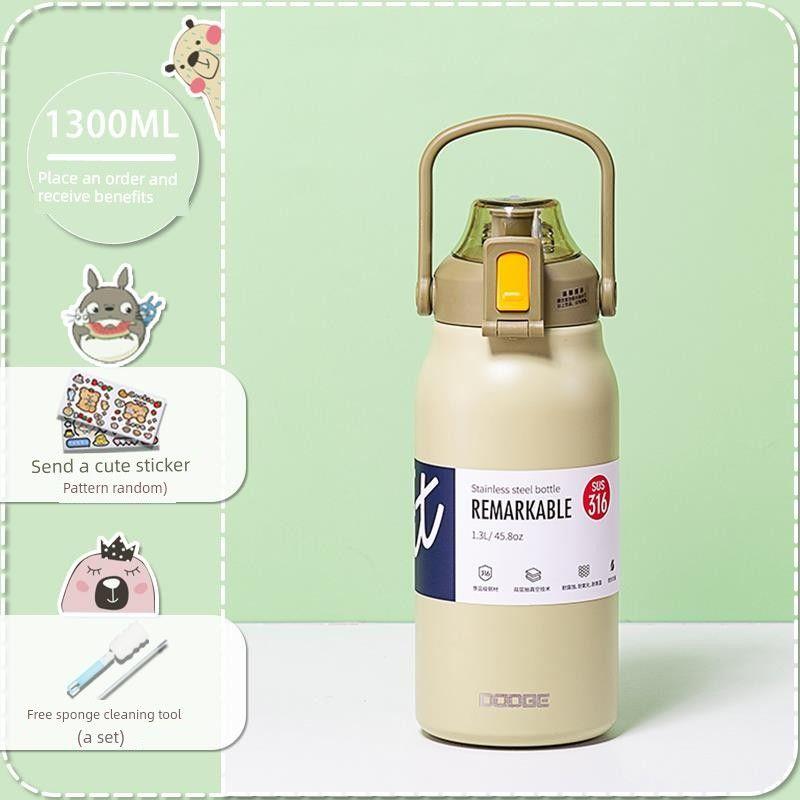 German-Style Large-Capacity Thermos Cup for Women, High Aesthetic Value, 316 Stainless Steel Straw Water Bottle, Large Capacity for Men and Women