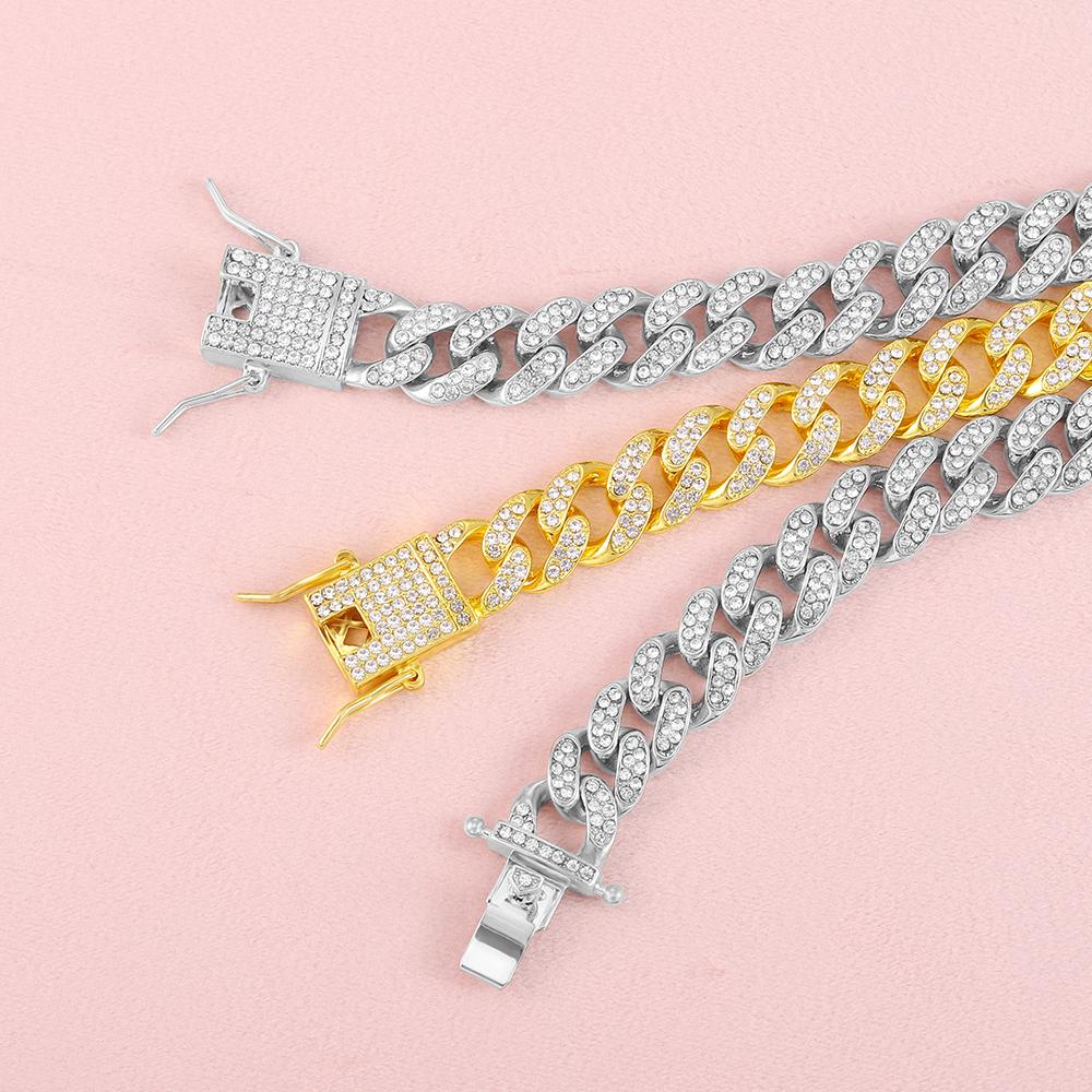 Hip Hop 13mm 2 Row Heavy Cuban Prong Chain Bling Iced Out Box Buckle Copper Setting Aaa +Cz 2set Chain Bracelet For Men Jewelry