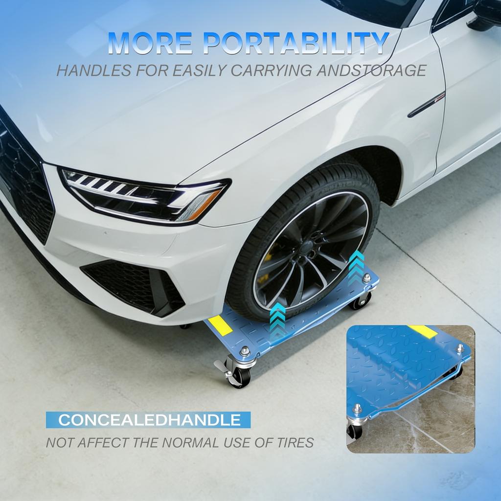 Car Dolly Set of 4, 6000 Lbs Capacity Car Wheel Dolly with Reflective Tape,Car Moving Dolly with 360° Rotational Wheel & Brakes,Heavy Duty Vehicle