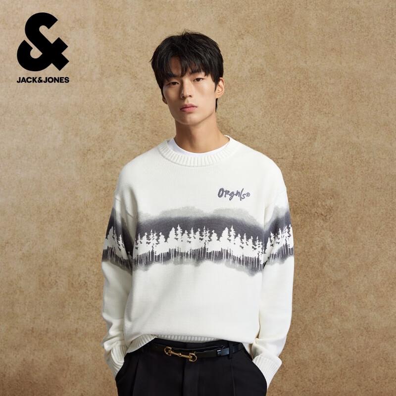 

Мужской трикотажный свитер из чистого хлопка с принтом и круглым вырезом JACK&JONES L