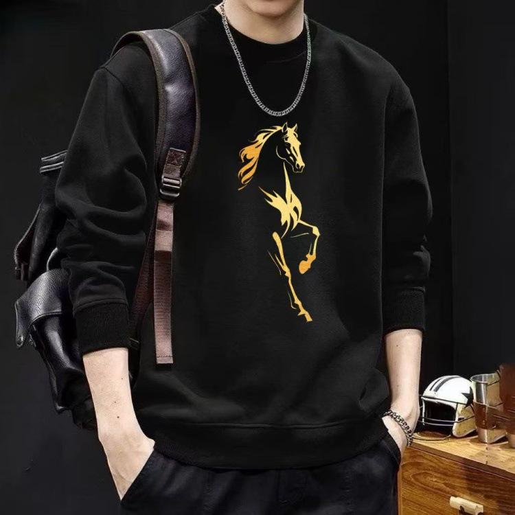 Sweat à capuche tendance pour homme avec imprimé cheval, manches longues, col rond, pour l'automne/l'hiver