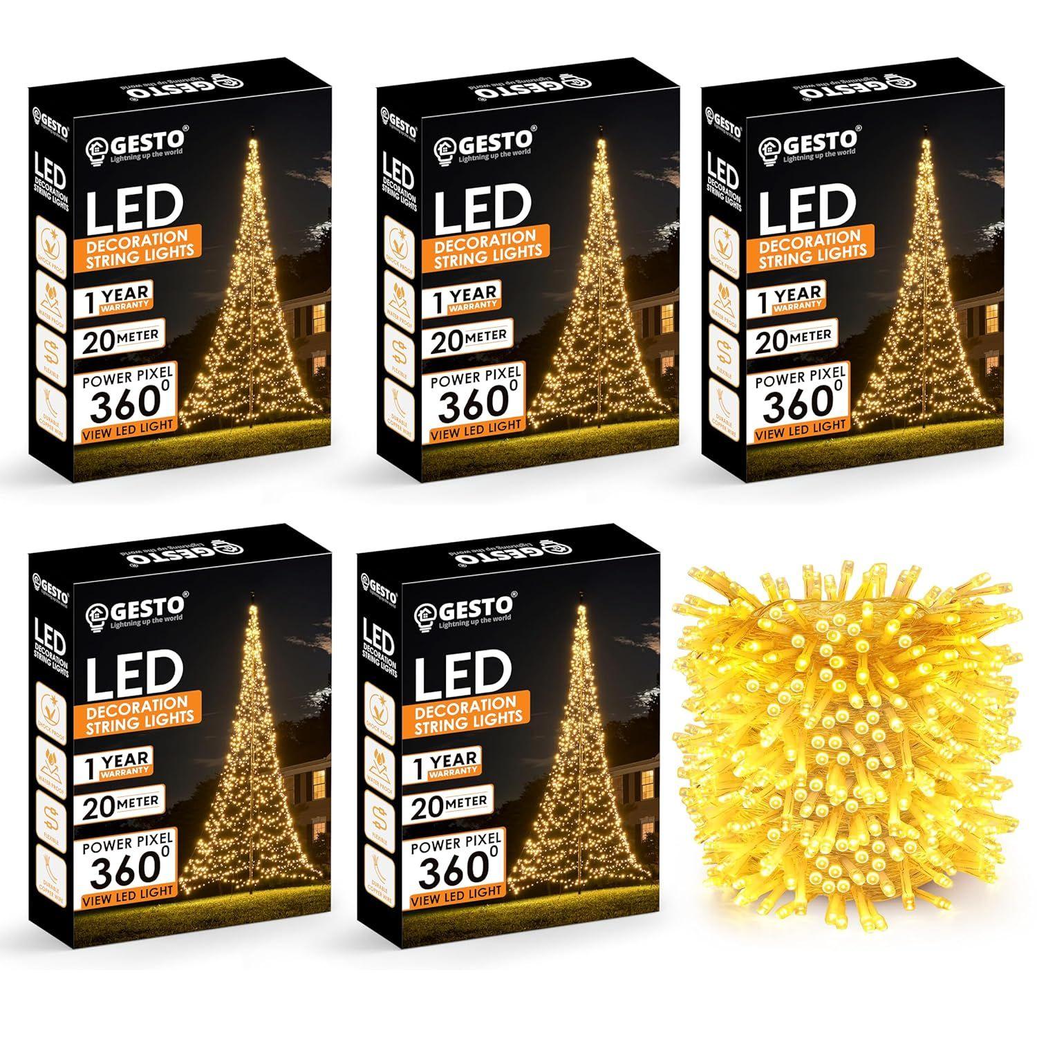 

Warm White Led Serial String Lights – Waterproof Copper Wire Yellow Fairy Lights for Home Decoration,Christmas, Deepawali (20 Meter | Pack of 5)