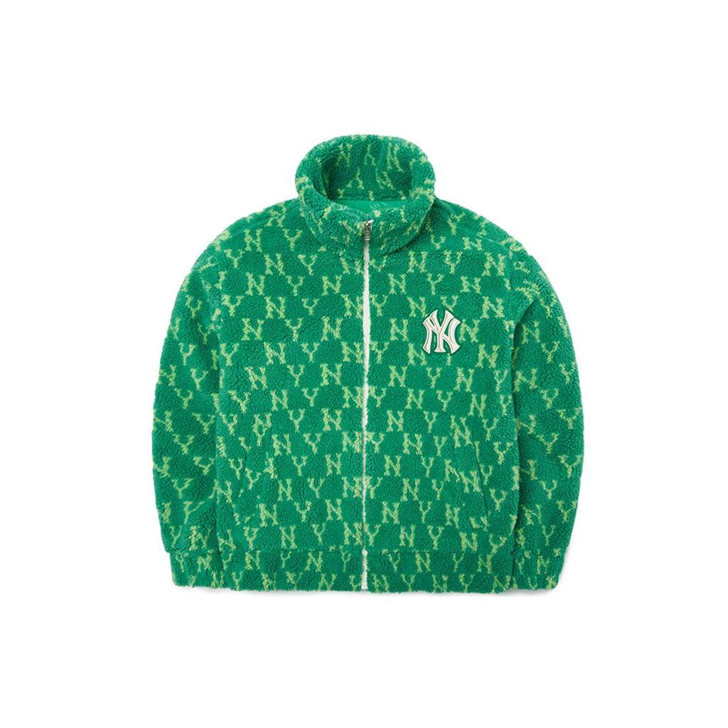 MLB New York Yankees Logo All Over Print Zipper Long Sleeve Fleece Jacket Unisex jackets Green 3AFDM0126-50GNS
