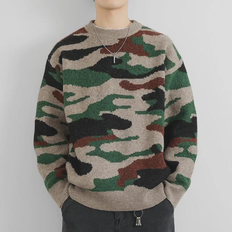 Herren Amerikanischer Retro Camouflage Locker Lässiger Rundhals-Pullover