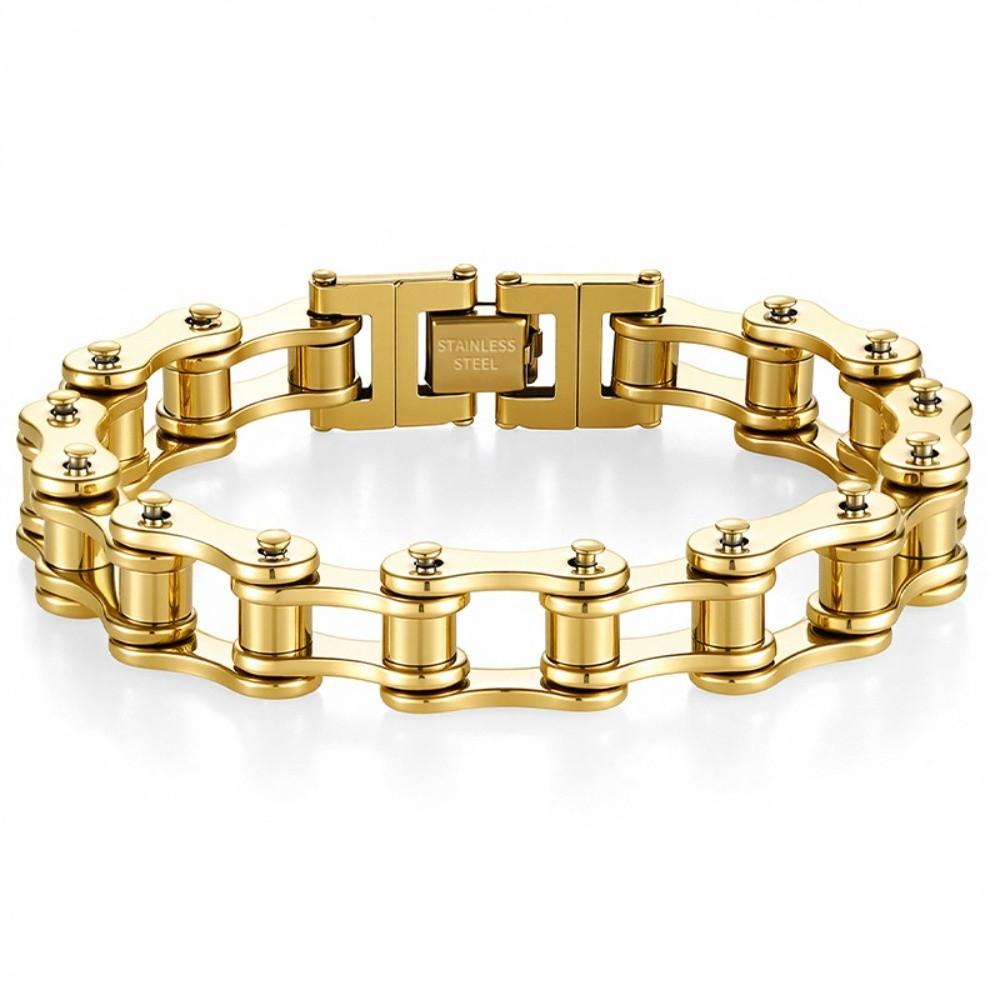 Stainless Steel Bike Chain Design Bracelet Adjustable High Polished Biker Link Chain Bracelet Comfortable To Wear Fashion
