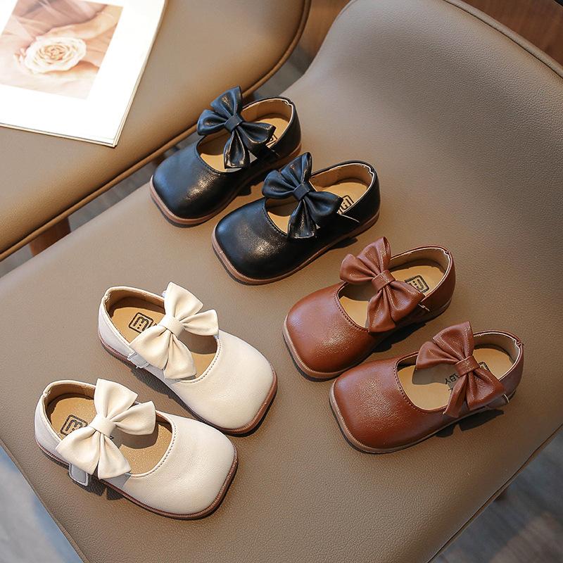 

Girls Single Shoes, Soft-Soled Girls Small Leather Shoes, Fashionable And Cute Soft-Soled Bow Square Head 23 коричневый